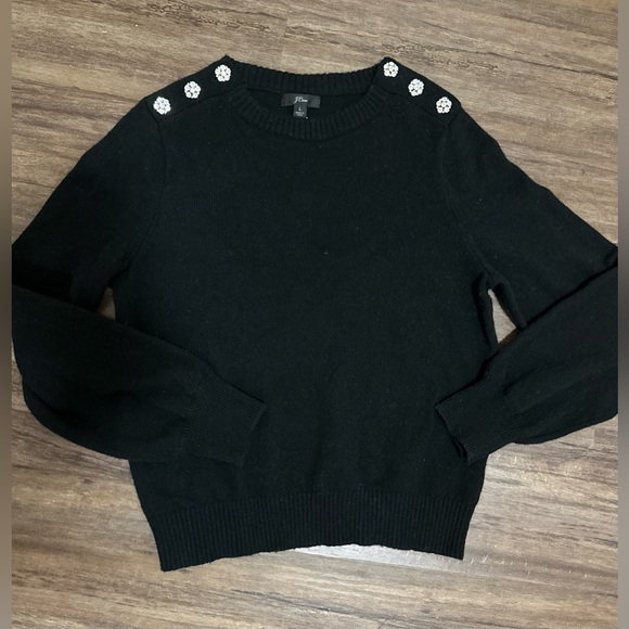 J. Crew Crewneck Sweater with Jeweled Buttons in Black. Size L - Picture 4 of 11